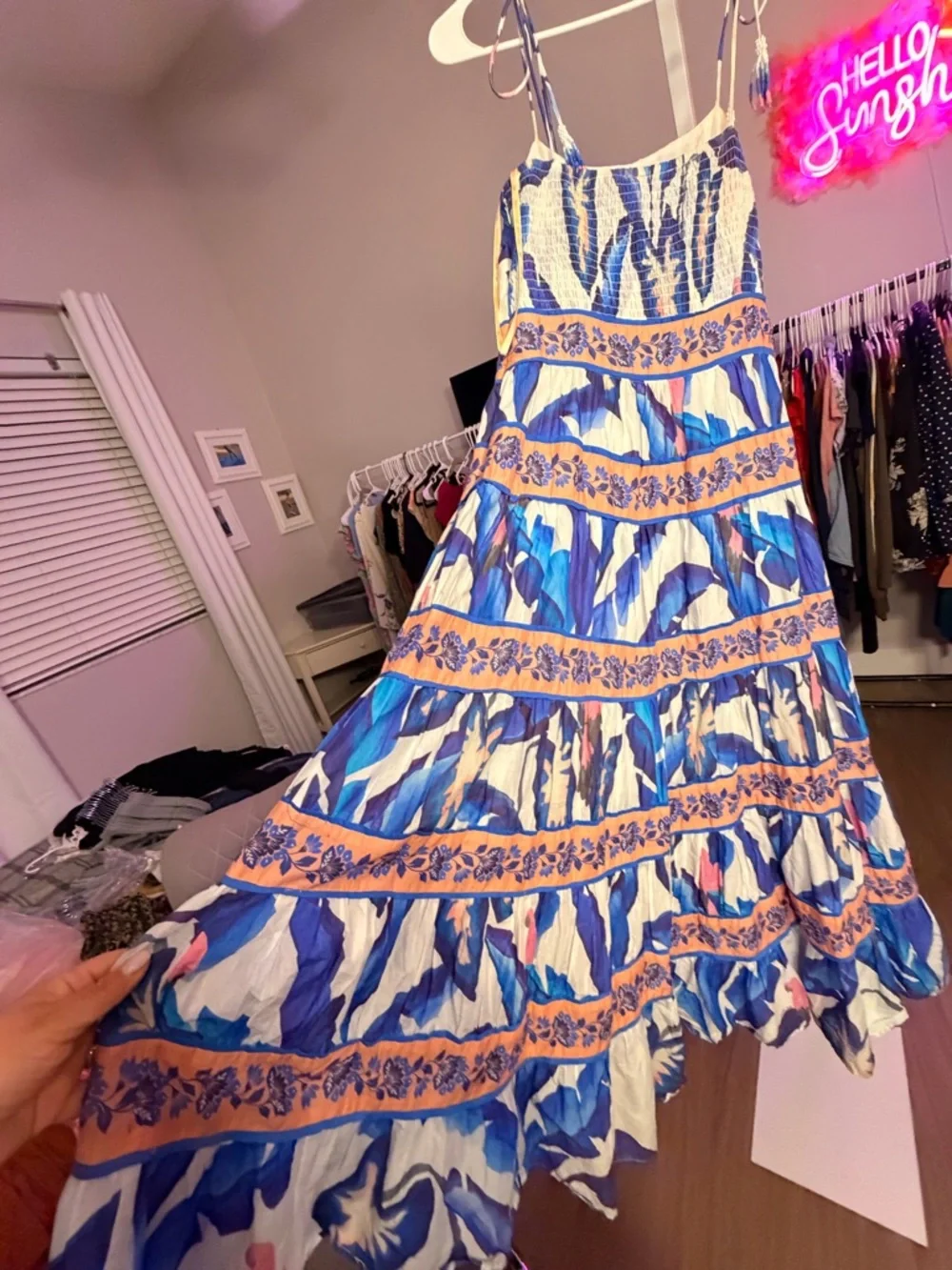 FARM Rio Blue & Pink Tie-Strap Printed Midi Dress - Picture 3 of 5